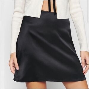 Reformation Benson Black Silk A-Line Mini Skirt